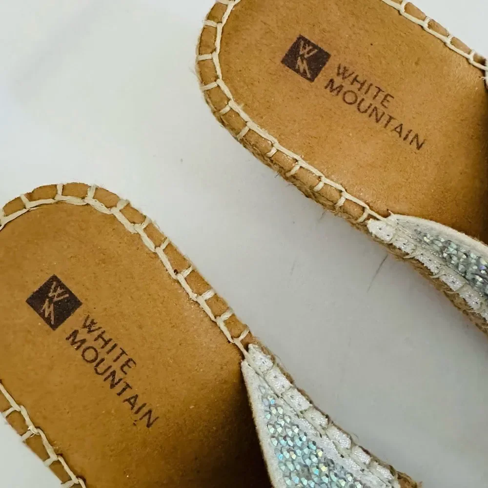 White Mountain Silver Beachball Espadrille Wedge Sandal Size 8